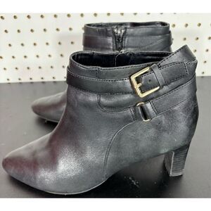 Lauren Ralph Lauren Nara Buckle Ankle Boots Women Black Leather Bootie size 7